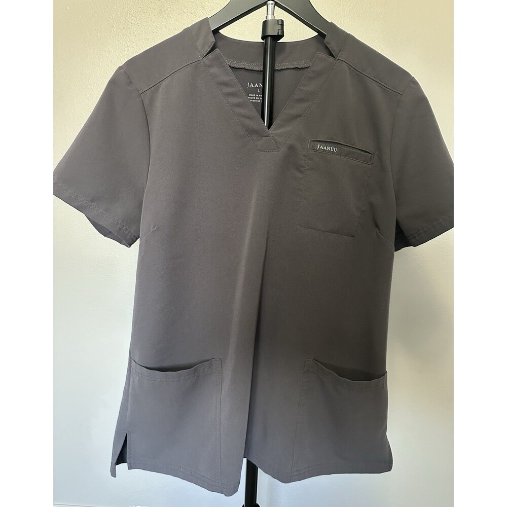 Jaanuu Gray Scrub Top Size L Short Sleeve Solid Unisex Medical
